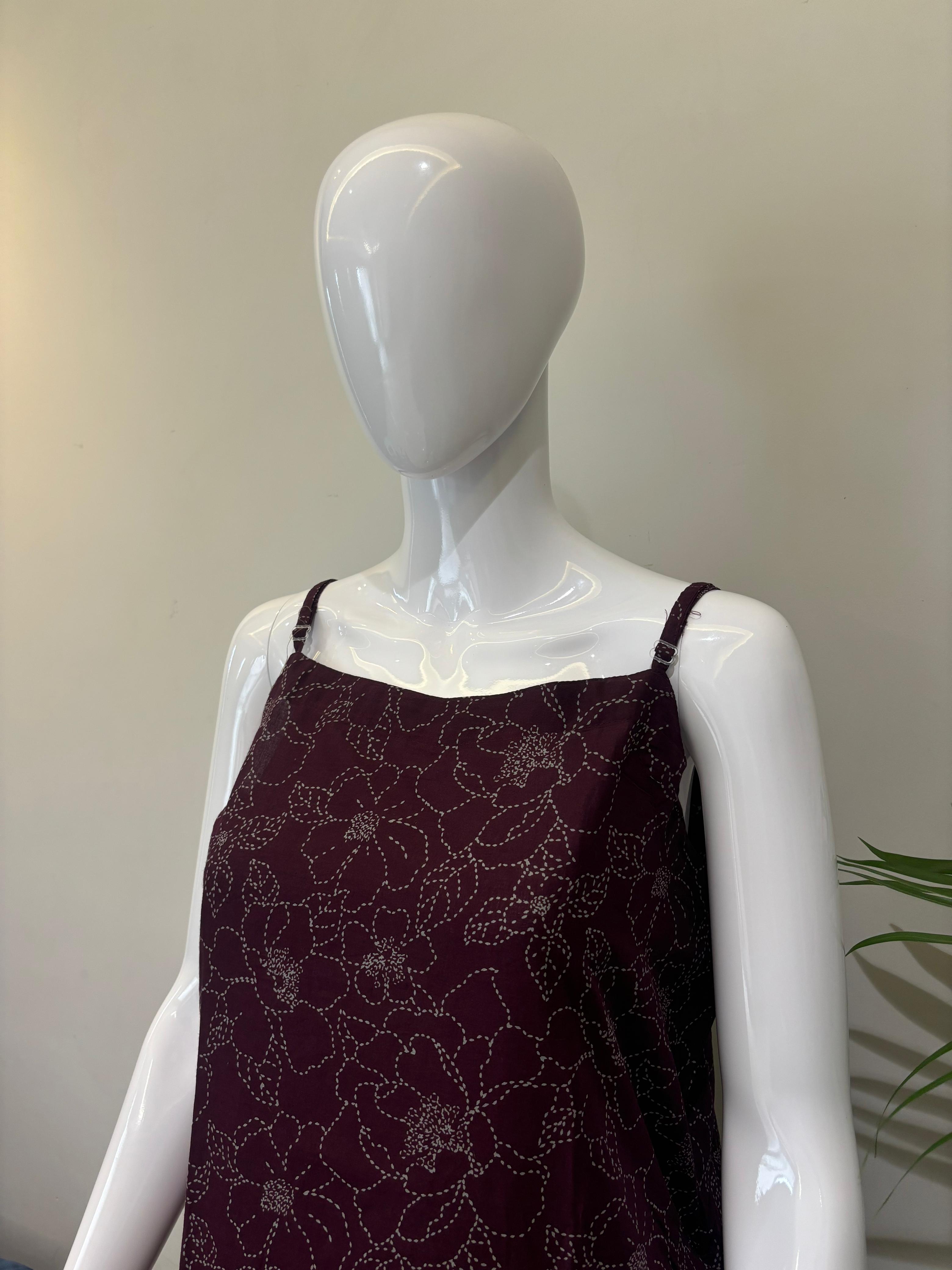PURE COTTON SPAGHETTI DRESS (ATTACHED SLEEVES)