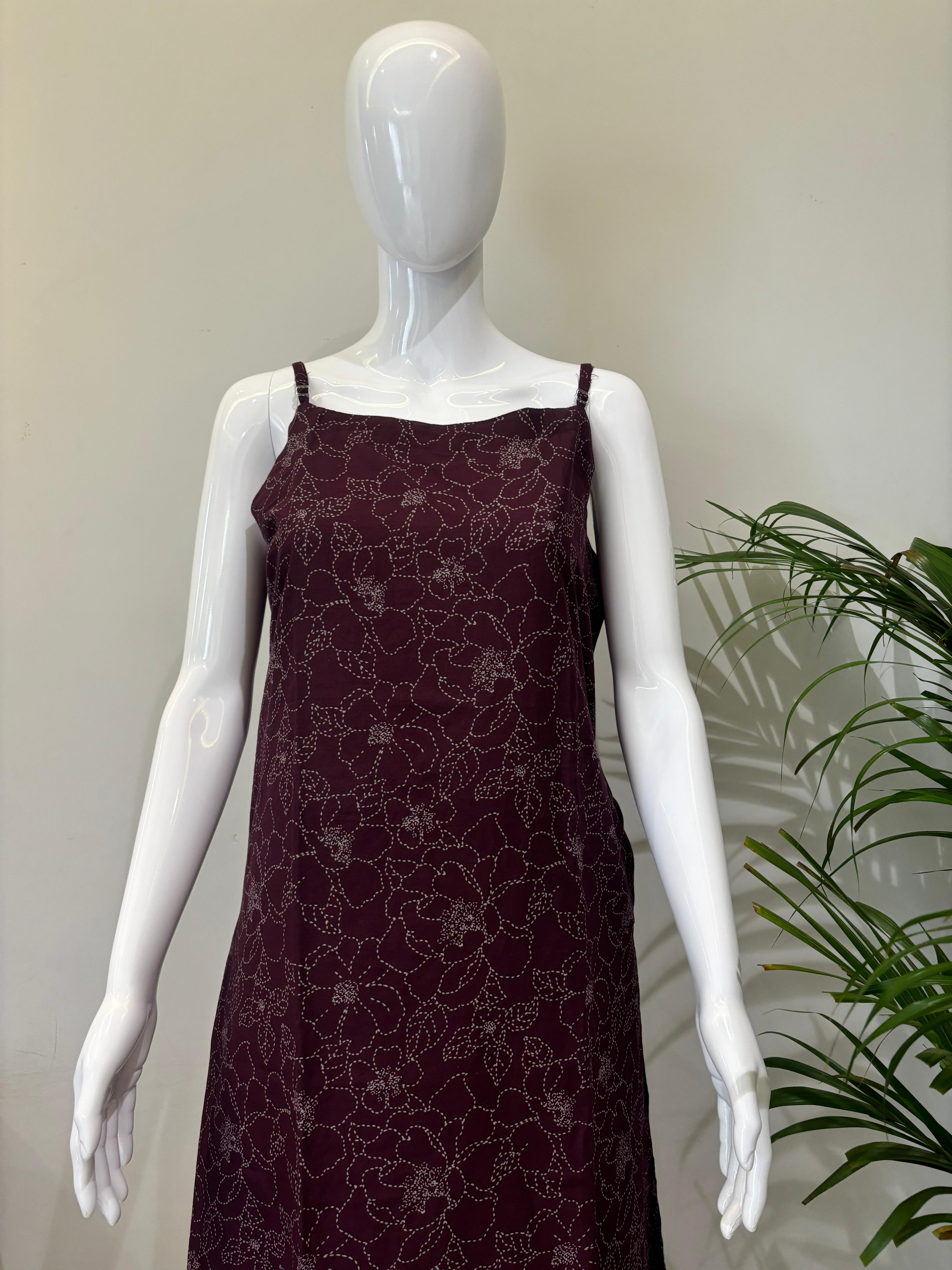 PURE COTTON SPAGHETTI DRESS (ATTACHED SLEEVES)