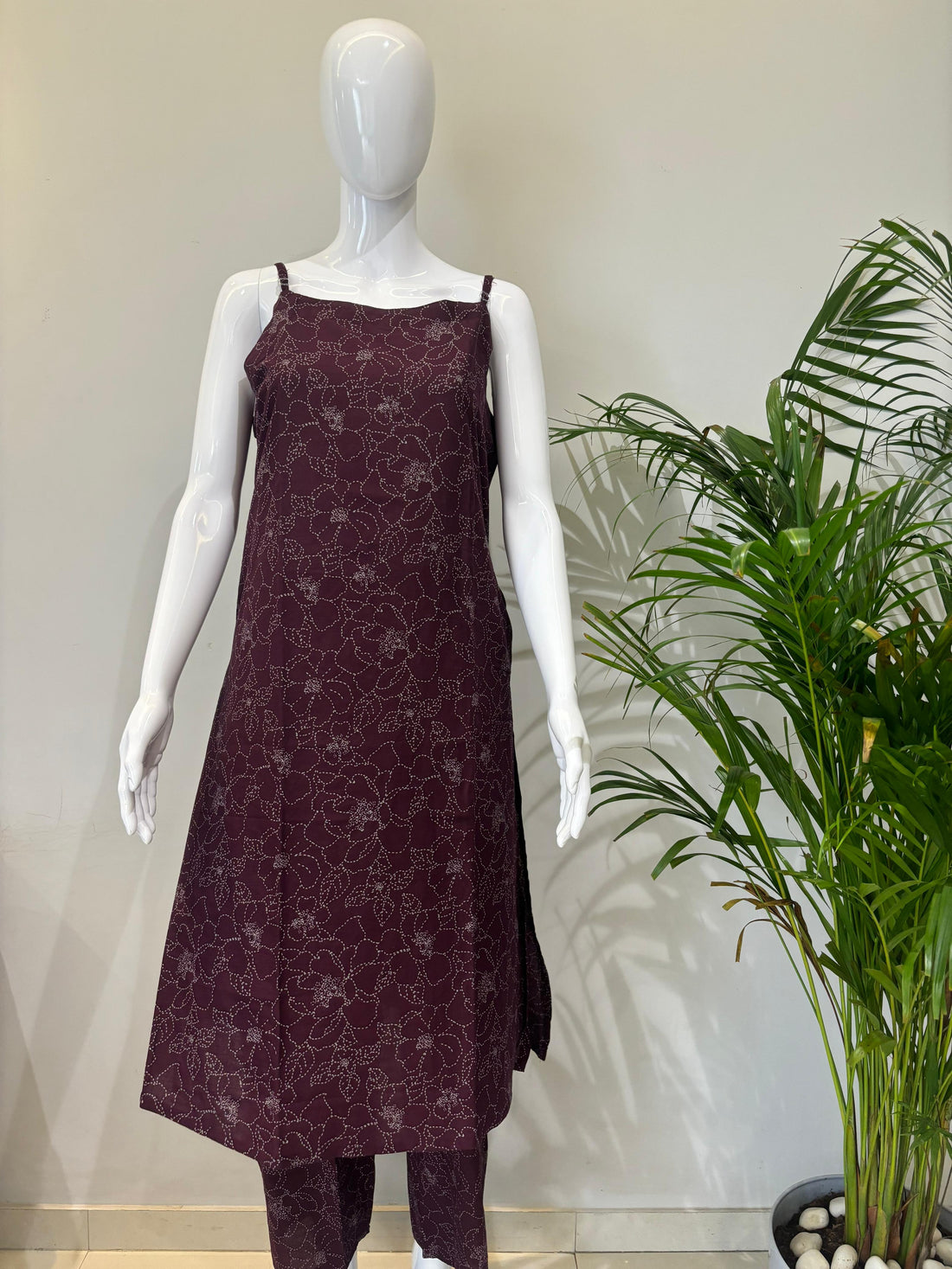 PURE COTTON SPAGHETTI DRESS (ATTACHED SLEEVES)