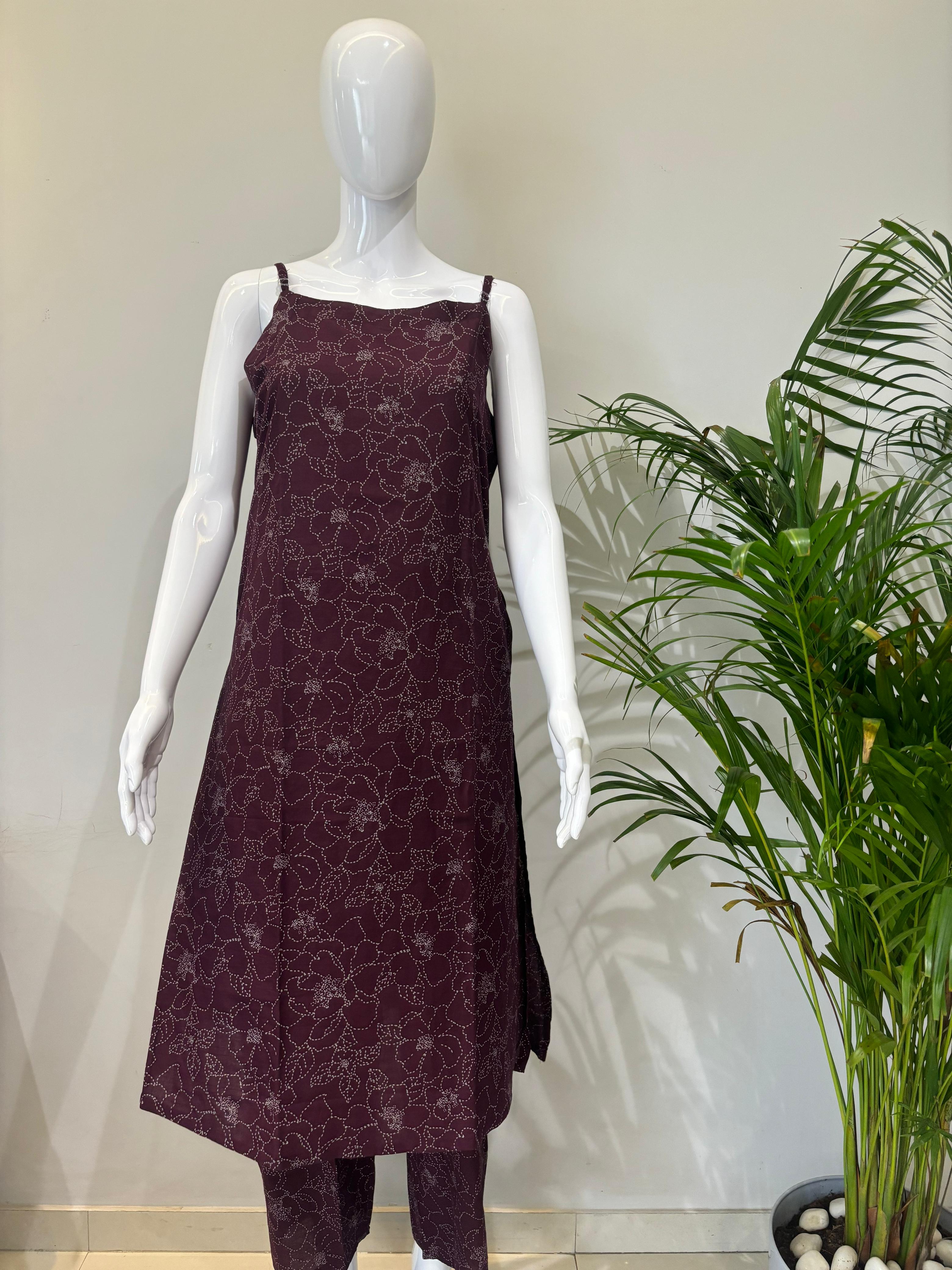 PURE COTTON SPAGHETTI DRESS (ATTACHED SLEEVES)