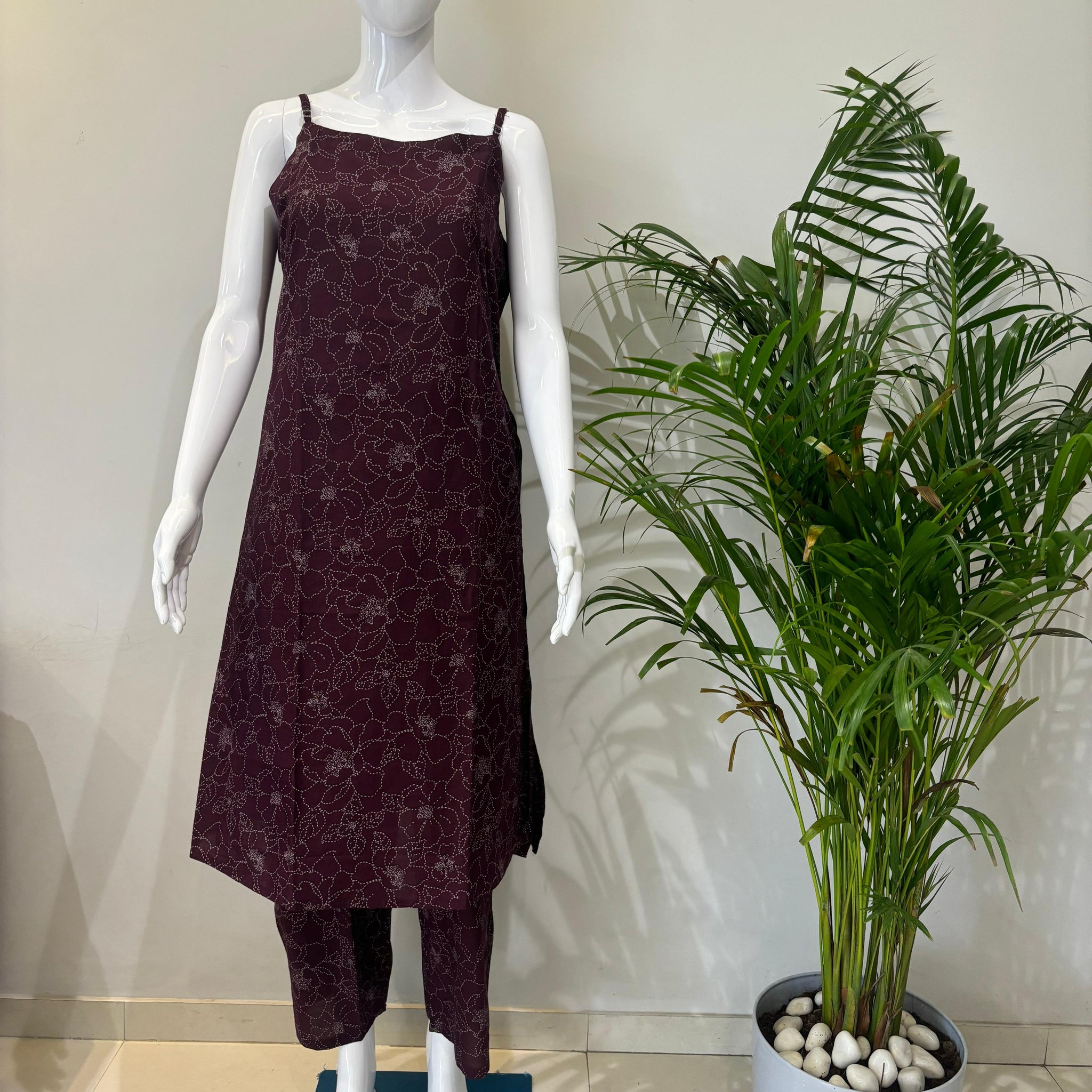 PURE COTTON SPAGHETTI DRESS (ATTACHED SLEEVES)